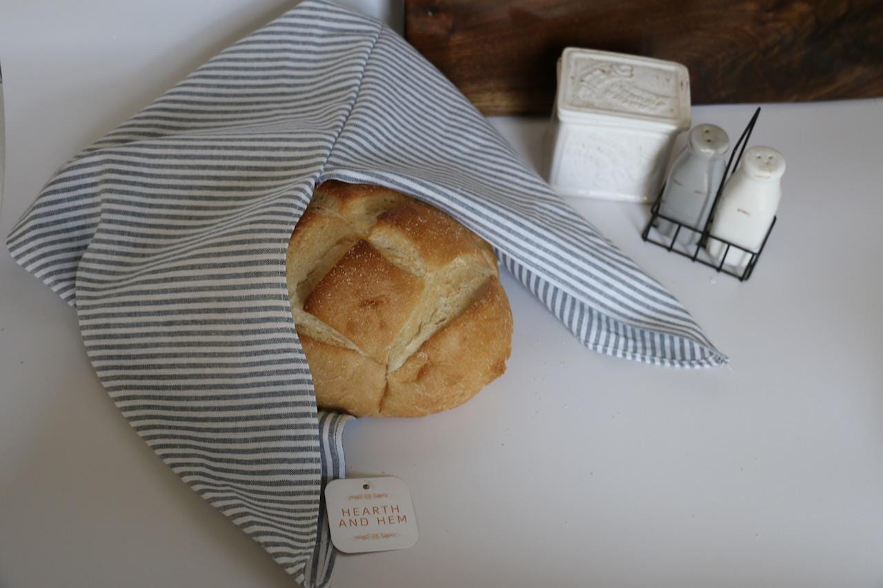 Handmade Sourdough Bread Bag: Keep Your Loaves Fresh in Style! | Blue Thin Striped