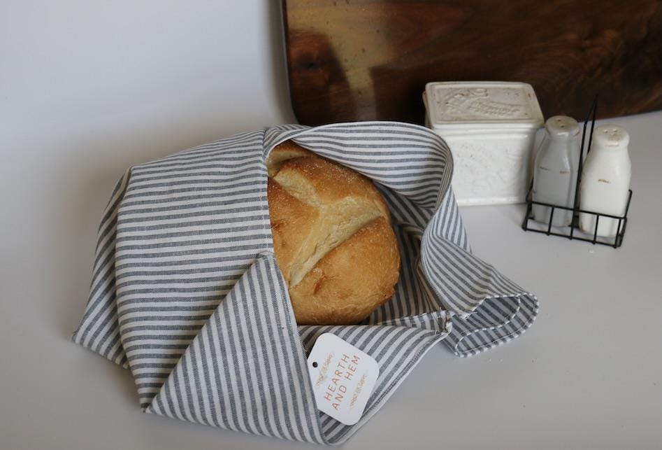 Handmade Sourdough Bread Bag: Keep Your Loaves Fresh in Style! | Blue Thin Striped