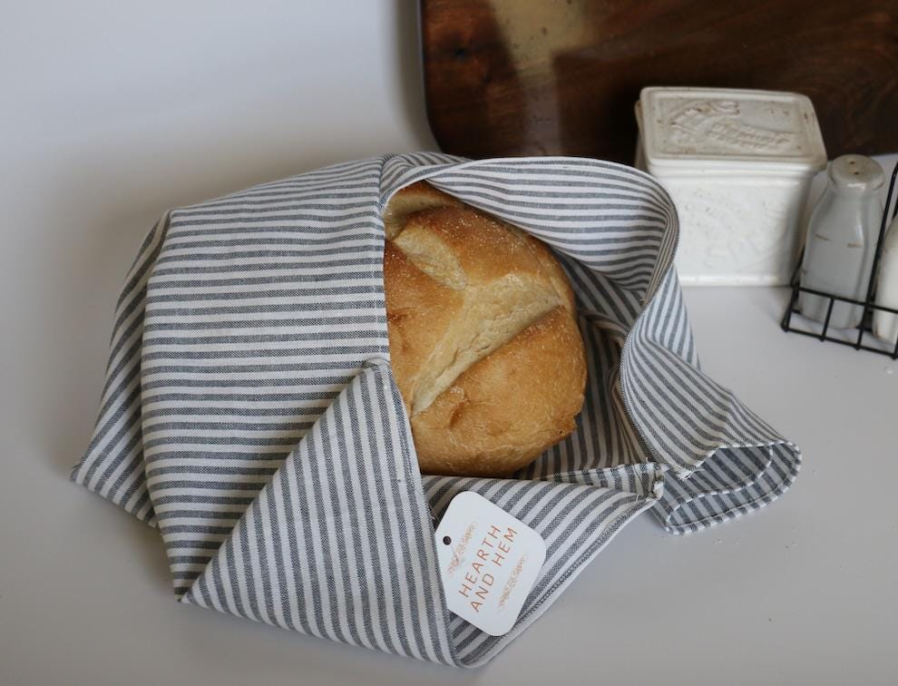 Handmade Sourdough Bread Bag: Keep Your Loaves Fresh in Style! | Blue Thin Striped